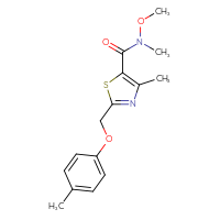 Chemical structure of N-methoxy-N,4-dimethyl-2-[(4-methylphenoxy)methyl]-1,3-thiazole-5-carboxamide - CSSB21224762589