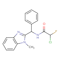 Chemical structure of 2-chloro-2-fluoro-N-[(1-methyl-1H-1,3-benzodiazol-2-yl)(phenyl)methyl]acetamide - CSSB21332116490