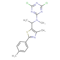 Chemical structure of 4,6-dichloro-N-methyl-N-{1-[4-methyl-2-(4-methylphenyl)-1,3-thiazol-5-yl]ethyl}-1,3,5-triazin-2-amine - CSSB21332128663