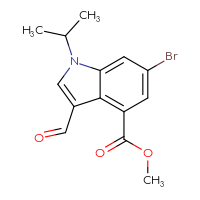 Chemical structure of methyl 6-bromo-3-formyl-1-(propan-2-yl)-1H-indole-4-carboxylate - CSSB00025707420