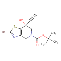 Chemical structure of tert-butyl 2-bromo-7-ethynyl-7-hydroxy-4H,5H,6H,7H-[1,3]thiazolo[4,5-c]pyridine-5-carboxylate - CSSB21246281189