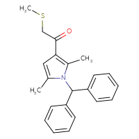 Chemical structure of 1-[1-(diphenylmethyl)-2,5-dimethyl-1H-pyrrol-3-yl]-2-(methylsulfanyl)ethan-1-one - CSSB21332081845