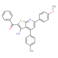 Chemical structure of 2-benzoyl-6-(4-methoxyphenyl)-4-(4-methylphenyl)thieno[2,3-b]pyridin-3-amine - CSSB00121646205