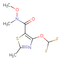 Chemical structure of 4-(difluoromethoxy)-N-methoxy-N,2-dimethyl-1,3-thiazole-5-carboxamide - CSSB15027631010