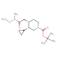 Chemical structure of tert-butyl (3R,4S)-3-cyclopropyl-4-{[methoxy(methyl)carbamoyl]methyl}piperidine-1-carboxylate - CSSB07124070489