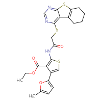Chemical structure of ethyl 4-(5-methylfuran-2-yl)-2-(2-{8-thia-4,6-diazatricyclo[7.4.0.0²,⁷]trideca-1(9),2,4,6-tetraen-3-ylsulfanyl}acetamido)thiophene-3-carboxylate - CSSB00026152475