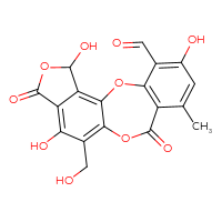 Chemical structure of 5,13,17-trihydroxy-12-(hydroxymethyl)-7-methyl-9,15-dioxo-2,10,16-trioxatetracyclo[9.7.0.0³,⁸.0¹⁴,¹⁸]octadeca-1(18),3(8),4,6,11,13-hexaene-4-carbaldehyde - CSSB00161006244