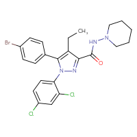Chemical structure of 5-(4-bromophenyl)-1-(2,4-dichlorophenyl)-4-ethyl-N-(piperidin-1-yl)-1H-pyrazole-3-carboxamide - CSSB06595022956