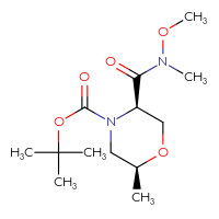 Chemical structure of tert-butyl (2S,5R)-5-[methoxy(methyl)carbamoyl]-2-methylmorpholine-4-carboxylate - CSSB20492574046