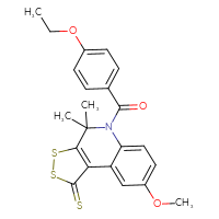 Chemical structure of 5-(4-ethoxybenzoyl)-8-methoxy-4,4-dimethyl-1H,4H,5H-[1,2]dithiolo[3,4-c]quinoline-1-thione - CSSB00121598721