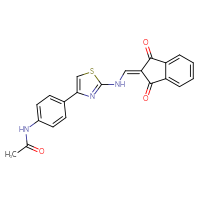 Chemical structure of N-[4-(2-{[(1,3-dioxo-2,3-dihydro-1H-inden-2-ylidene)methyl]amino}-1,3-thiazol-4-yl)phenyl]acetamide - CSSB00025736120