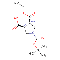 Chemical structure of rac-(3R,4R)-1-[(tert-butoxy)carbonyl]-4-(ethoxycarbonyl)pyrrolidine-3-carboxylic acid - CSSB00056255799