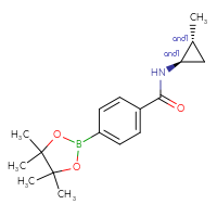 Chemical structure of rac-N-[(1R,2R)-2-methylcyclopropyl]-4-(4,4,5,5-tetramethyl-1,3,2-dioxaborolan-2-yl)benzamide - CSSB02519443108