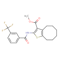 Chemical structure of methyl 2-[3-(trifluoromethyl)benzamido]-4H,5H,6H,7H,8H,9H-cycloocta[b]thiophene-3-carboxylate - CSSB00121723661