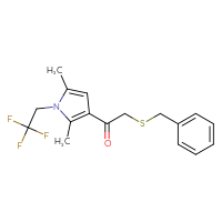 Chemical structure of 2-(benzylsulfanyl)-1-[2,5-dimethyl-1-(2,2,2-trifluoroethyl)-1H-pyrrol-3-yl]ethan-1-one - CSSB00222232700