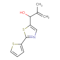 Chemical structure of 2-methyl-1-[2-(thiophen-2-yl)-1,3-thiazol-5-yl]prop-2-en-1-ol - CSSB21246410995