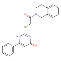 Chemical structure of 2-{[2-oxo-2-(1,2,3,4-tetrahydroisoquinolin-2-yl)ethyl]sulfanyl}-6-phenyl-1,4-dihydropyrimidin-4-one - CSSB00106307903