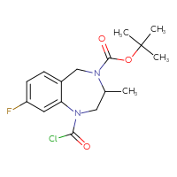 Chemical structure of tert-butyl 1-(carbonochloridoyl)-8-fluoro-3-methyl-2,3,4,5-tetrahydro-1H-1,4-benzodiazepine-4-carboxylate - CSSB14968818981