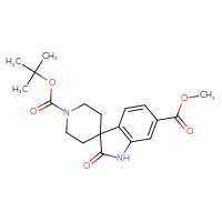 Chemical structure of 1'-tert-butyl 6-methyl 2-oxo-1,2-dihydrospiro[indole-3,4'-piperidine]-1',6-dicarboxylate - CSSB21414518629