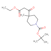 Chemical structure of tert-butyl 4-(3-ethoxy-3-oxopropanoyl)-4-methylpiperidine-1-carboxylate - CSSB14863684268
