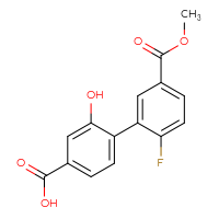 Chemical structure of 2'-fluoro-2-hydroxy-5'-(methoxycarbonyl)-[1,1'-biphenyl]-4-carboxylic acid - CSSB00150701395