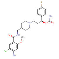 Chemical structure of (1S)-3-(4-{[(4-amino-5-chloro-2-methoxyphenyl)formamido]methyl}piperidin-1-yl)-1-(4-fluorophenyl)propyl carbamate - CSSB14823897767
