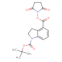 Chemical structure of 1-tert-butyl 4-(2,5-dioxopyrrolidin-1-yl) 2,3-dihydro-1H-indole-1,4-dicarboxylate - CSSB20270079119