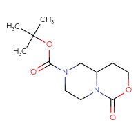 Chemical structure of tert-butyl 6-oxo-octahydropyrazino[1,2-c][1,3]oxazine-2-carboxylate - CSSB00113823388