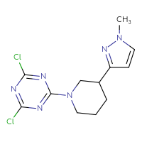 Chemical structure of 2,4-dichloro-6-[3-(1-methyl-1H-pyrazol-3-yl)piperidin-1-yl]-1,3,5-triazine - CSSB21332057866