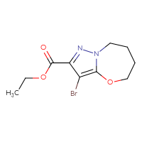 Chemical structure of ethyl 3-bromo-5H,6H,7H,8H-pyrazolo[3,2-b][1,3]oxazepine-2-carboxylate - CSSB14869019596