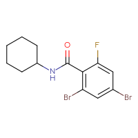 Chemical structure of 2,4-dibromo-N-cyclohexyl-6-fluorobenzamide - CSSB20621652569