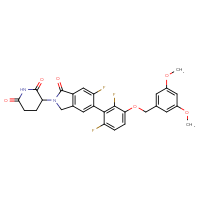 Chemical structure of 3-(5-{3-[(3,5-dimethoxyphenyl)methoxy]-2,6-difluorophenyl}-6-fluoro-1-oxo-2,3-dihydro-1H-isoindol-2-yl)piperidine-2,6-dione - CSSB21531608159