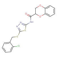 Chemical structure of N-(5-{[(2-chlorophenyl)methyl]sulfanyl}-1,3,4-thiadiazol-2-yl)-2,3-dihydro-1,4-benzodioxine-2-carboxamide - CSSB00026737775