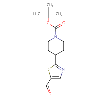 Chemical structure of tert-butyl 4-(5-formyl-1,3-thiazol-2-yl)piperidine-1-carboxylate - CSSB00010775666