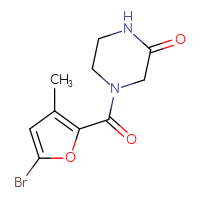 Chemical structure of 4-(5-bromo-3-methylfuran-2-carbonyl)piperazin-2-one - CSSB01994909370