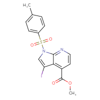 Chemical structure of methyl 3-iodo-1-(4-methylbenzenesulfonyl)-1H-pyrrolo[2,3-b]pyridine-4-carboxylate - CSSB00020666529