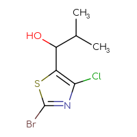 Chemical structure of 1-(2-bromo-4-chloro-1,3-thiazol-5-yl)-2-methylpropan-1-ol - CSSB21246456898