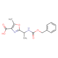 Chemical structure of 2-(1-{[(benzyloxy)carbonyl]amino}ethyl)-5-methyl-1,3-oxazole-4-carboxylic acid - CSSB00011147479