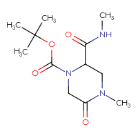 Chemical structure of tert-butyl 4-methyl-2-(methylcarbamoyl)-5-oxopiperazine-1-carboxylate - CSSB00114118697