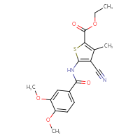 Chemical structure of ethyl 4-cyano-5-(3,4-dimethoxybenzamido)-3-methylthiophene-2-carboxylate - CSSB00046143949