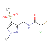 Chemical structure of 2-chloro-2-fluoro-N-[(4-methanesulfonyl-1-methyl-1H-pyrazol-3-yl)methyl]acetamide - CSSB21332167985