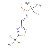 Chemical structure of (R)-N-{[2-(1,1-difluoroethyl)-1,3-thiazol-4-yl]methylidene}-2-methylpropane-2-sulfinamide - CSSB21332841276