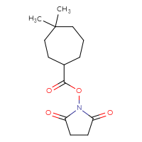 Chemical structure of 2,5-dioxopyrrolidin-1-yl 4,4-dimethylcycloheptane-1-carboxylate - CSSB02207048887