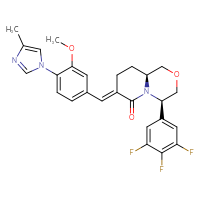 Chemical structure of (4R,7E,9aS)-7-{[3-methoxy-4-(4-methyl-1H-imidazol-1-yl)phenyl]methylidene}-4-(3,4,5-trifluorophenyl)-octahydropyrido[2,1-c][1,4]oxazin-6-one - CSSB00025754915