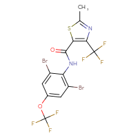 Chemical structure of N-[2,6-dibromo-4-(trifluoromethoxy)phenyl]-2-methyl-4-(trifluoromethyl)-1,3-thiazole-5-carboxamide - CSSB00016988647