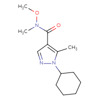 Chemical structure of 1-cyclohexyl-N-methoxy-N,5-dimethyl-1H-pyrazole-4-carboxamide - CSSB02002063874