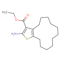 Chemical structure of ethyl 2-amino-4H,5H,6H,7H,8H,9H,10H,11H,12H,13H,14H-cyclotrideca[b]thiophene-3-carboxylate - CSSB00020594974