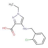 Chemical structure of 4-{[(2-chlorophenyl)methyl]amino}-1-ethyl-1H-pyrazole-3-carboxylic acid - CSSB00015198910