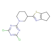 Chemical structure of 2,4-dichloro-6-(3-{4H,5H,6H-cyclopenta[d][1,3]thiazol-2-yl}piperidin-1-yl)-1,3,5-triazine - CSSB21332068649