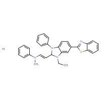 Chemical structure of N-[(1E)-2-[5-(1,3-benzothiazol-2-yl)-3-ethyl-1-phenyl-2,3-dihydro-1H-1,3-benzodiazol-2-yl]ethenyl]-N-methylaniline hydroiodide - CSSB06446549815